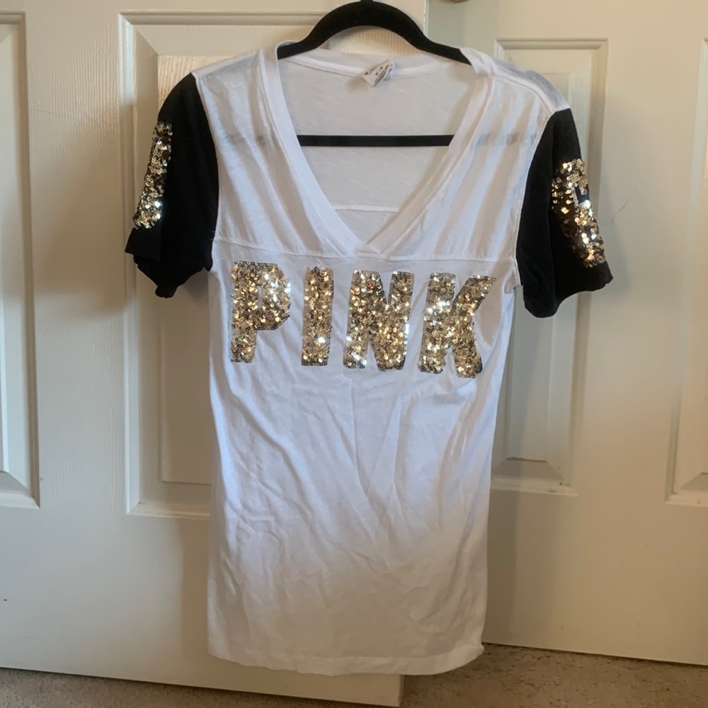 Victoria Secret Pink White sparkle t-shirt